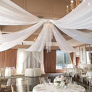 PakiInno White Ceiling Drapes for Wedding 6 Panels 5ftx10ft Soft Draping Fabric Curtains for Ceremony Reception Halls Decorations