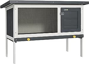 PawHut Wooden Rabbit Hutch, Bunny Cage, Guinea Pig House with Pull-Out Tray, and Openable Asphalt Roof for Indoor/Outdoor, Black