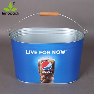 [Hot Item] Wooden Handle Ice Bucket Metal Tin Bar Cooler Ice Bucket