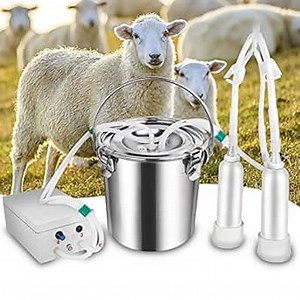 5L Goat Milking Machine, Rechargeable 5200mAh Battery Pulsation Speed Adjustable Vacuum Pump, 304 Stainless Steel Bucket with Auto Stop Check Valve Electric Goat Milker Machine