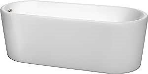 Ursula 67 inch Freestanding Bathtub in White with Brushed Nickel Drain and Overflow Trim