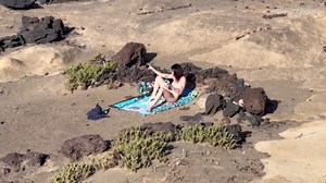 NUDIST BEACH BLOWJOB: I show my hard cock to a bitch that asks me for a blowjob and cum in her mouth.