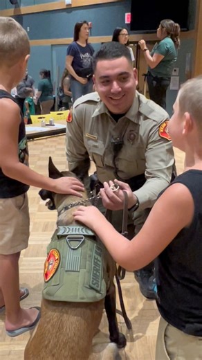 K-9 Espen and handler Detentions Deputy DeLaTorre were a hit at the @kerncountylibrary summer program! #community #communitypartnership #loveyourjob #sunmerfun | Kern County Sheriff's Office