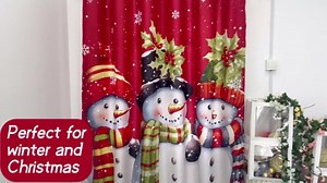 Christmas Snowman Red Shower Curtain Xmas Snowman with Hat Snowflakes Waterproof Shower Curtain with Hooks Winter Washable Fabric Shower Curtains for Bathroom, Hotel, Stalls, Bathtubs, 72x78 Inch
