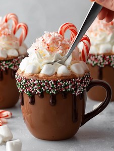 19K views · 34 reactions | Peppermint Holiday Hot Cocoa Cups Rich, festive hot cocoa piled with marshmallows, whipped cream, candy canes, and colorful sprinkles. Yield: 3–4 mugs Temp: Serve hot Time: 10 minutes Key Ingredients First: ....................... FULLL Recipe in First Cօʍʍеոτ  | CookFrontier by Sierra | Facebook