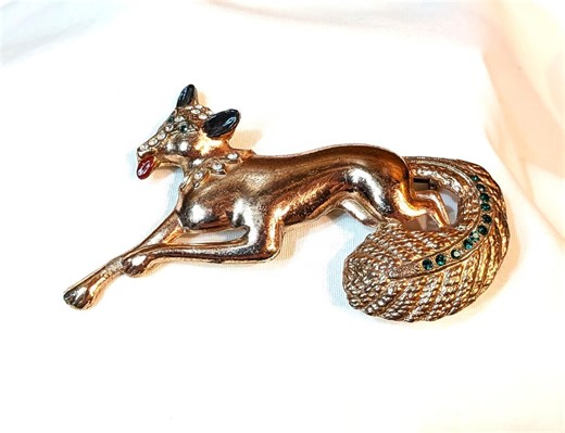 Vintage Brooch Copper Toned Art Nouveau Fox With Crystals – 1940s - Etsy