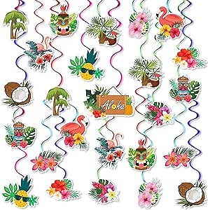 Hawaiian Luau Party Decorations, Luau Hanging Swirls Decorations, 50 Pcs Hawaiian Luau Ceiling Party Decor, Aloha Themed Party Supplies Decorations for Hawaiian Tropical, Hawaiian Luau Supplies