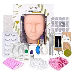 LASHVIEW Eyelash Extension Kit, Lash Extension Practice Kit, with Mannequin Head Practice Exercise Set, Training Lash Extension Supplies
