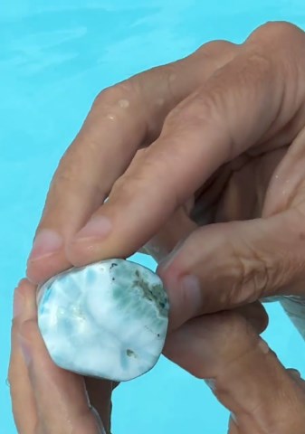 Larimar - Freeform, Green, Turtleback Pattern, Glass Stand Included, Dominican Republic - Etsy