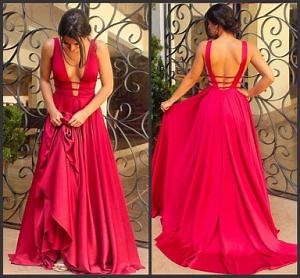 [Hot Item] Satin Party Prom Gowns A-Line Backless Sexy Evening Dresses Z5011