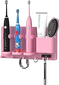 simpletome Electric Toothbrush Holder for Shower Hanging Toothbrush Razor Toothpaste Wall Mounted Hanger Bathroom Storage Organizer (Lovely Pink)