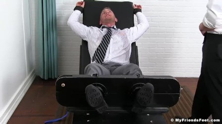 Friend tickles his best friend in an evil tickle dungeon