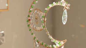 Sun Catcher Rainbow Maker with Moon Shape Natural Green Stones and Various Crystal Shapes Unique Crystal Decoration for Home or as a Gift Stunning Light Refraction and Colorful Display