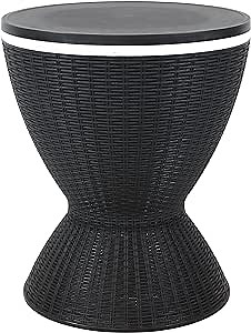 Sunnydaze 8-Gallon Patio Bar Cooler Table with Height-Adjustable Tabletop - Faux Wicker Plastic Design - Phantom Gray