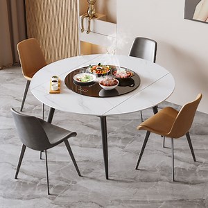 [Hot Item] Nordic Dining Table Expandable Rock Slab Square and Round Italia Marble White Dining Table and Chair Set