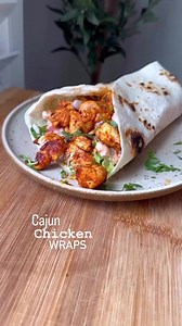Spicy Cajun Chicken Wraps These wraps are filled to the brim with juicy, tender cajun spice chicken and a spicy sriracha sauce. This wrap is FIRE, Follow give it a try this week. Save this post for later Ingredients:: chicken breasts ☐ olive oil lemon juice smoked paprika salt black pepper ☐ oregano □ garlic powder onion powder □ cayenne pepper flour tortillas burrito size Otomato ☐ red onion ☐ romaine Spicy Sauce Ingredients plain greek yogurt Sriracha □ cilantro salt black pepper #glutenfree #