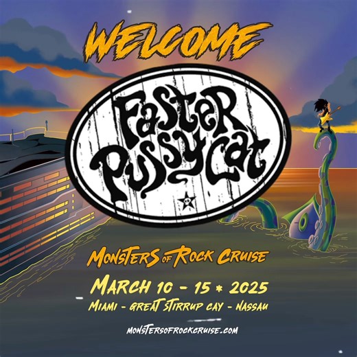 16K views · 583 reactions | ⚡️Midnight Pool Party! ⚡️ It’s become a rite of passage…. Please welcome Faster Pussycat  to the Monsters Of Rock Cruise! ️‍☠️ Monstersofrockcruise.com #fasterpussycat #morc2025 #miami #monstersofrockcruise | Monsters of Rock Cruise | Facebook