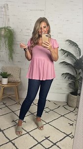 Another adorable baby doll top! 🎀 Love the fit of this one, more of a loose fit but still gives you shape. It has more of a square neckline & super cute ruffle sleeves. Order your typical blouse size. Happiness Within Flutter Sleeve Babydoll Top : Blush Pink // small-large // $34 | TeaElla Boutique