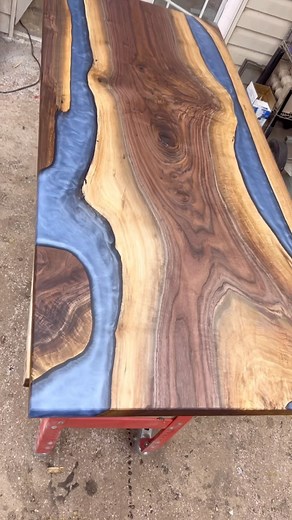 Blackened edges one these two desktops🔥 #rivertable #slab #woodworking #cnc #metalfab #epoxy #resin #walnut #liveedge #mapleburl #table #interiordesign #Alabama #custom #modern #furniture #craftsman #salvaged #Sasquatch | Sasquatch Tables LLC