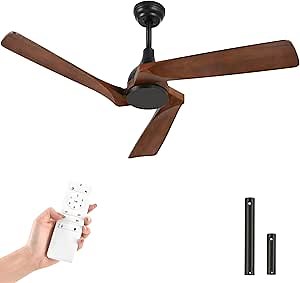 YITAHOME 52 Inch Ceiling Fan without Light, Solid Wood Blades Modern Ceiling Fan with Remote, Reversible DC Motor For Indoor, Memory Function, Black& Walnut