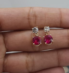 14K Gold Ruby Earrings, Ruby Diamond Earrings, Lab Grown Diamond Ruby Round Stud Earrings, July Birthstone Earrings - Etsy