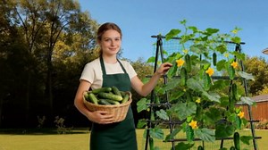 Cucumber Trellis, 47''X47'' A-Frame Cucumber Trellis for Raised Bed with Climbing Net, Metal Garden Trellis for Climbing Plants for Cucumber,Tomato, Grapes and Flowers