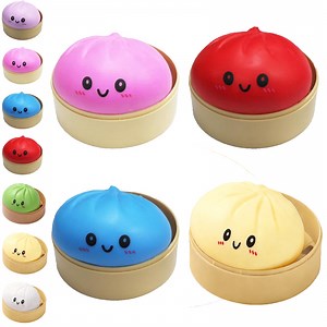 Under 5 Dumpling Squishies Toys Giant Glitter Dumpling Fidget Sensory Toys Squeeze Dough Ball Stress Relief Hand Toyss with Food Steamer Stretchy Desk Toyss for Adult （Purple）