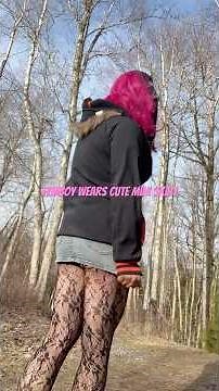 Crossdresser waking in the woods denim mini skirt #femboy #miniskirtsfashion #shortskirt
