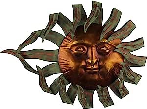 Zeckos Two-Tone Copper and Bronze Finish Metal Sun Wall Decor Sculpture - Enchanting 27-Inch Long Hanging Art Piece for Indoors and Outdoors - Celestial Elegance