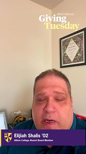 1.3K views · 14 reactions | Elijah Shalis '02, Alumni Association Board Member, shares his favorite memory as a student and why you should come back and visit! We are still challenging our Brits to show up and show OUT in supporting first-generation scholarships! 50 donors to support first generation scholarships will unlock a $40,000 gift! albion.edu/britsgive #BritsGive #GivingTuesday | Albion College | Facebook