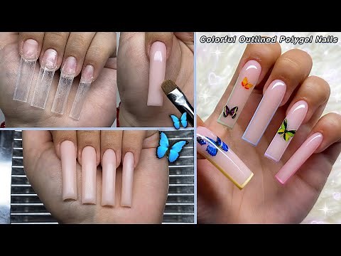 COLORFUL OUTLINED POLYGEL NAILS! BUTTERFLY NAIL DESIGN | Polygel Nail Tutorial