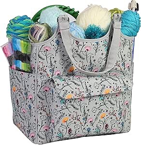 Everything Mary Yarn & Knitting Organizer Bag, Painted Floral- Craft Storage for Crochet & Needlework - Caddy for Crocheting & Crafts - Store Supplies, Needles, Hooks, Needles, & Accessories