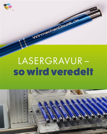 Ob Kugelschreiber, Weinglas oder Powerbank: Mit einer Lasergravur veredeln wir zahlreiche Produkte. ✨ Ganz schön eindrucksvoll, wie der Lasergravierer arbeitet, oder? #lasergravur #kugelschreiber #insight #produktion #giveaway #onlinedruckerei | Druckerei WIRmachenDRUCK