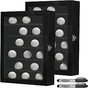 2 Pcs Golf Ball Display Case Golf Ball Holder Gift for 60 Balls Golf Ball Rack with Acrylic Door Golf Ball Display Rack with 2 Marker Pen Cabinet Shadow Box Frame for Golf Enthusiasts Shelf