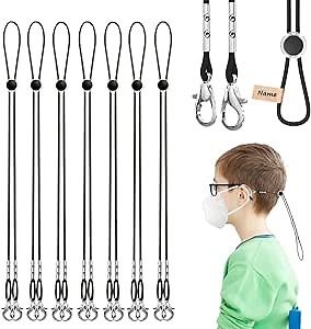 Mask Lanyards for Adults,Adjustable Length Mask Holder Relief Your Pain ,Mask Extenders/Ear Savers for Kids (Upgraded Zinc Alloy Hook,7PACK) (Black)