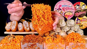 Asmr Four Spicy Noodles With Dumpling Fried Tofu Sushi MuKBang | 봉길이 Bonggil