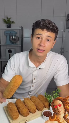 2.3K views · 13K reactions | Hot dog coreano ✅ Ingredientes Salsichas (usei 7 mas a massa é o suficiente pra umas 9) 1 ovo 2 xícara de farinha de trigo (xícara de 240ml) 1 xícara de leite (xícara de 240ml) 1 colher de sopa de açúcar 1/2 colher de sopa de sal 1 colher de sopa de fermento em pó Queijo mussarela (usei 300g) Farinha panko para empanar ✅ Modo de preparo: no vídeo #receitafacil #hotdog #hotdogcoreano #salgadofrito | Receita De Bolo Club | Facebook
