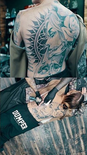 Cathedral window–inspired mandala backpiece 🔥 Time-lapse of Siobhan’s full back tattoo! #tattoo