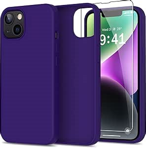 bemal for iPhone 14 Case with Screen Protector - Slim Fit Liquid Silicone - Soft Microfiber Lining - Designed for Women and Girls - Shockproof Protective Phone Cover- Dark Purple