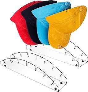 Hat Stand for Baseball Caps, 2 Pack Upgraded Acrylic Hat Organizer Display for 14 Baseball Caps, No Install Non Slip Baseball Hat Rack Stand, Curve Hat Holder for Closet, Bedroom, Dresser (Clear)