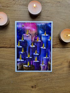 Encaustic Art / Hand-painted Postcard With Purple and Blue Candles / Vibrant Colors and Unique Design / DIN A6 / No Printing - Etsy