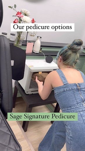 Did you know we have different pedicure options? Short & Sweet Pedicure - includes soak, shortening/shaping of the nails, cuticle work, and polish application Gel Pedicure - includes soak, shortening/shaping of the nails, cuticle work, sole buffing, exfoliating scrub, gel polish application, and lower leg/foot massage Sage Signature Pedicure - includes soak with our signature scented bath bomb, shortening/shaping of the nails, cuticle work, sole buffing, exfoliating scrub with hot towel removal,