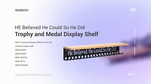 iBobbish Premium Trophy and Medal Display Shelf 16inchL,Metal Trophy Shelf with Hooks Upgraded,Large Bamboo Trophy Board Display,Sturdy Trophy Shelf with Hooks for Medals Metal Wall Mount Medals