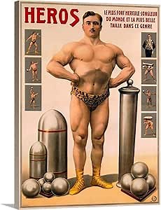 GREATBIGCANVAS Heros Strong Man Juggler, Vintage Poster Canvas Wall Art Print, Circus Home Decor Artwork, 12"x16"