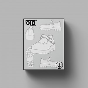 OTB Chunky Mary Jane Platforms Vector Flat Technical Drawing Illustration Classic Blank Sketch Mock-Up Template Design Tech Pack Cad