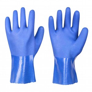 [Hot Item] Chemical Resistant Long Cuff Cotton Lined PVC Work Gloves Blue Hawk PVC Coated Gauntlet