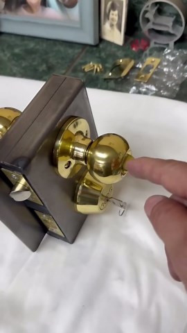 Combination High Security Entry Door Lock Set, Double Cylinder Deadbolt with Keyed Knob, Brass Finish, 2-3/8" Backset