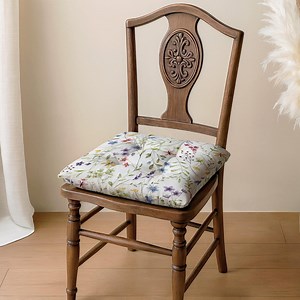 Watercolor Wildflower Linen Chair Cushion: Tufted Cottagecore Seat Pad, Custom Size - Etsy