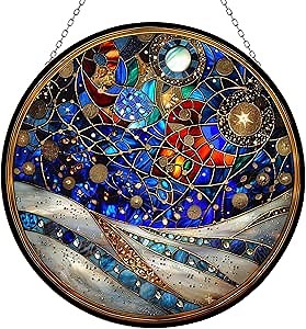 Customized Christmas Cards Abstract Nostalgic Stained Glass Window Hanging by Clare Donovan, Stained Glass Suncatcher for Women, Window Decor Perfect Home Décor