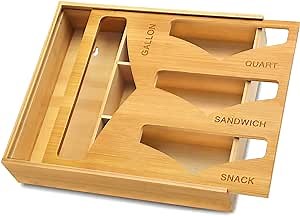 Ziplock Bag Storage Organizer for Kitchen Drawer Plastic Bag Organizer Storage Bag Organizer Baggie Holder with Slider Lids Compatible with Ziploc, Gallon, Quart Sandwich & Snack Variety Size Bags